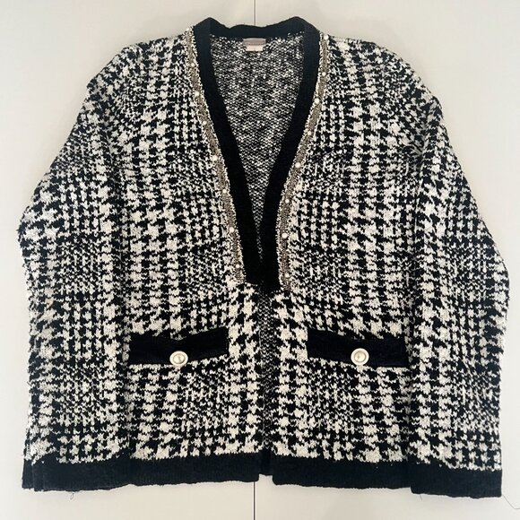 Chicos Open Front Blazer Cardigan Sz 0 US S Old Money Glam Classic Pearls - Picture 3 of 7